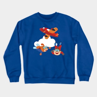 Vector illustration of a cute skydiver monkey and dog Crewneck Sweatshirt